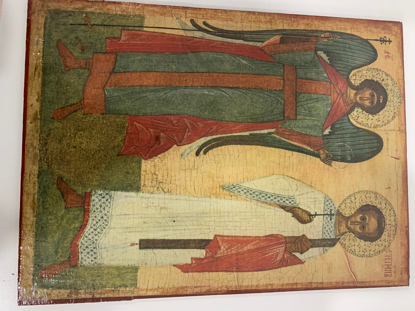 Arch Angel and Steven Mounted icon's on wood 8x11 Mounted on Board