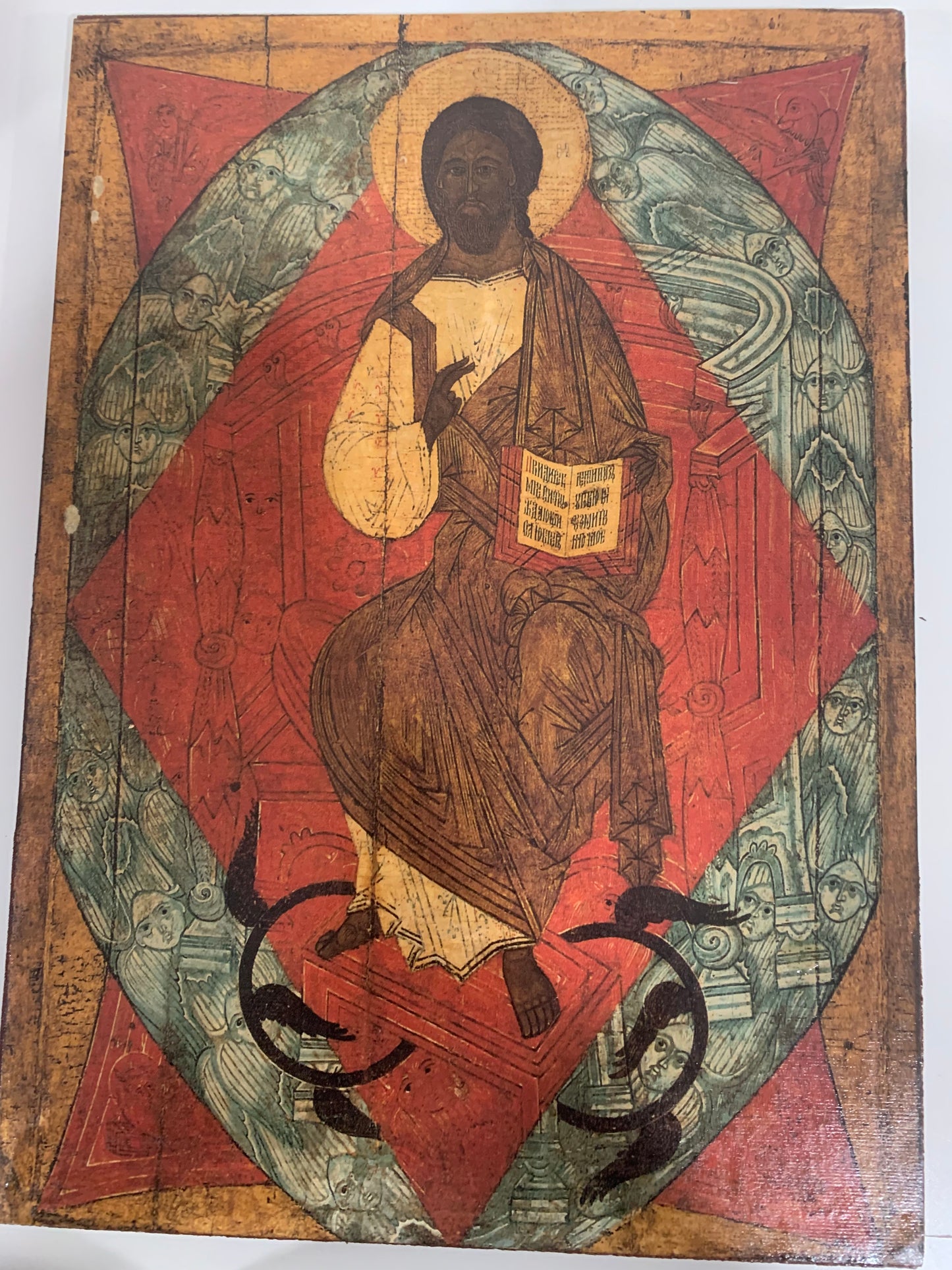 Christ Enthroned Mounted icon's on wood 8.5x12 Mounted on Board