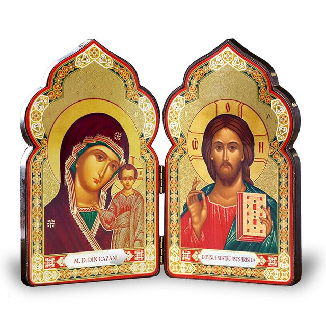 Diptych: Virgin of Kazan and Christ Blessing, dome-shaped, medium icons
