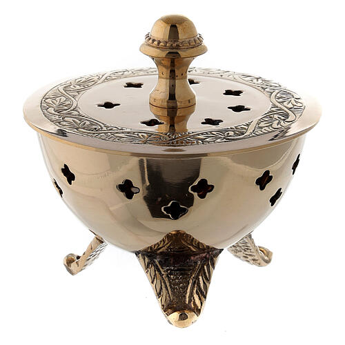 Golden brass incense bowl with engraved band diameter 8 cm