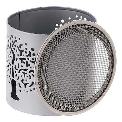 Silver-plated iron incense burner, height 6 cm with tree perforation decor
