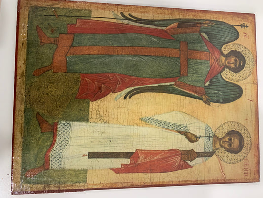 Arch Angel and Steven  Mounted icon's on wood 8x11 Mounted on Board