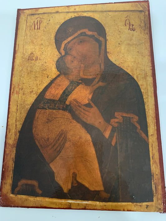 Theotokos  Mounted icon's on wood 8.5x12 Mounted on Board