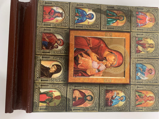 Theotokos with Women Saints Mounted icon's on wood 6.5x9 Mounted on Board