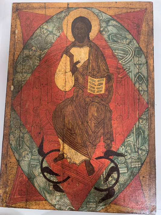 Christ Enthroned  Mounted icon's on wood 8.5x12 Mounted on Board