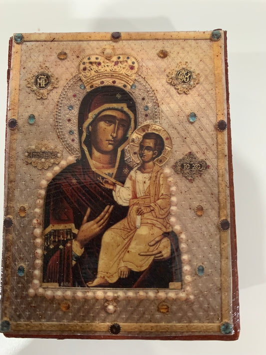 Theotokos Mini Mounted icon's on Wood 2.5x3.25 Mounted on Wood