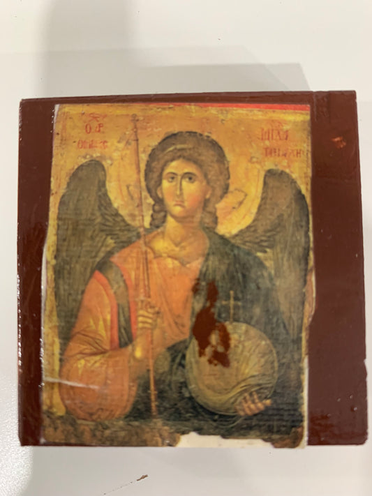 Archangel Mini Mounted icon's on Wood 2.25x2.25 Mounted on Wood