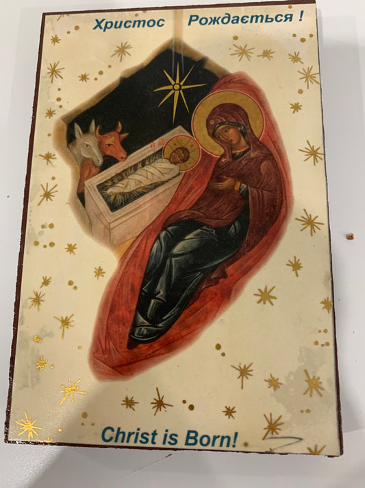 Nativity Christ is Born Mounted Icon's on Wood 6"x4"