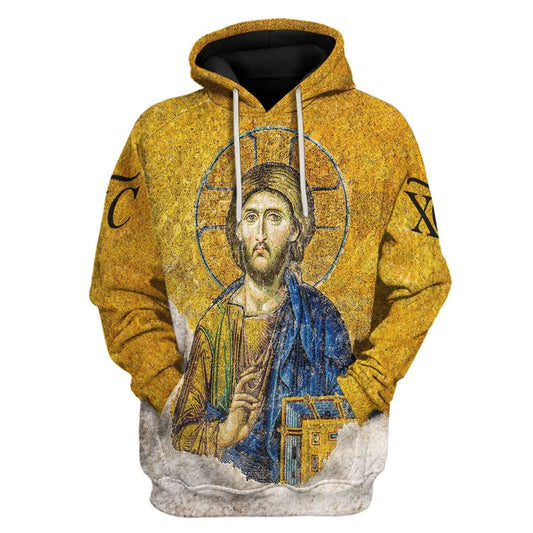 Gold Christian Orthodox Jesus Hoodie With or Without Front Zipper