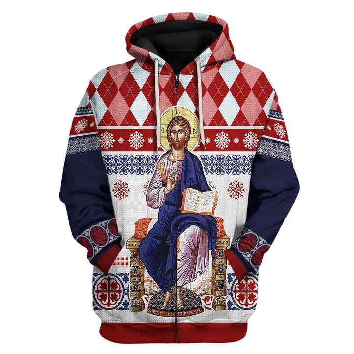Jesus Evlogon Greek Byzantine Orthodox Zip Hoodie