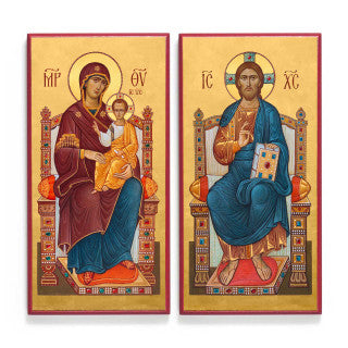 Christ and Theotokos Enthroned (XXc) Icon Set - Y026