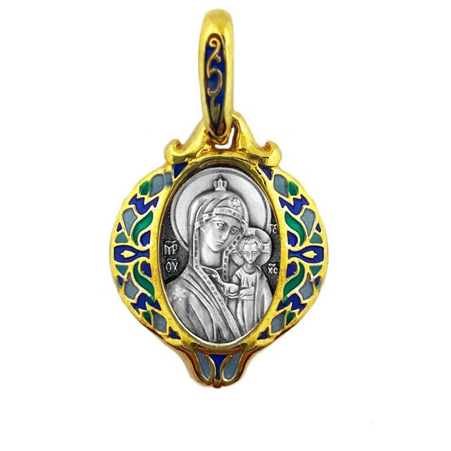 Pendant, Kazan MOG and Christ, gold-plated sterling silver