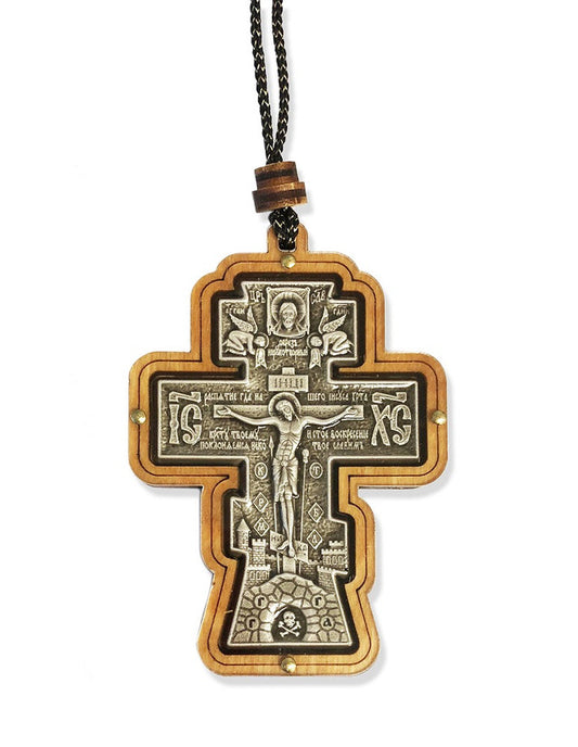 Cross, Three-Bar Crucifix, wooden with plexiglass cover