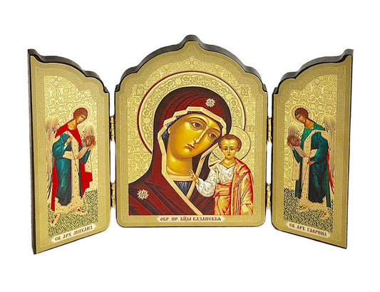 Triptych: Virgin of Kazan with Archangels Michael and Gabriel, medium icons