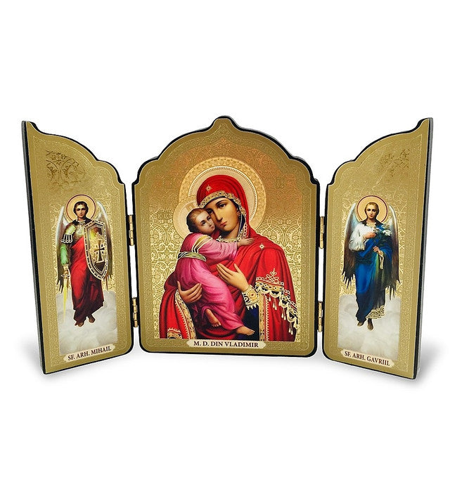 Triptych: Virgin of Vladimir with Archangels Michael and Gabriel, medium icons