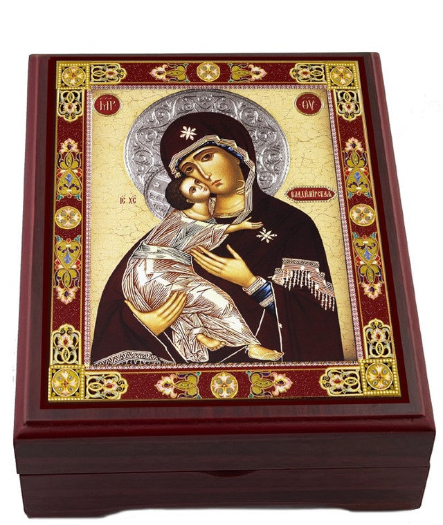 Wooden Icon Box, Virgin of Vladimir, deluxe large