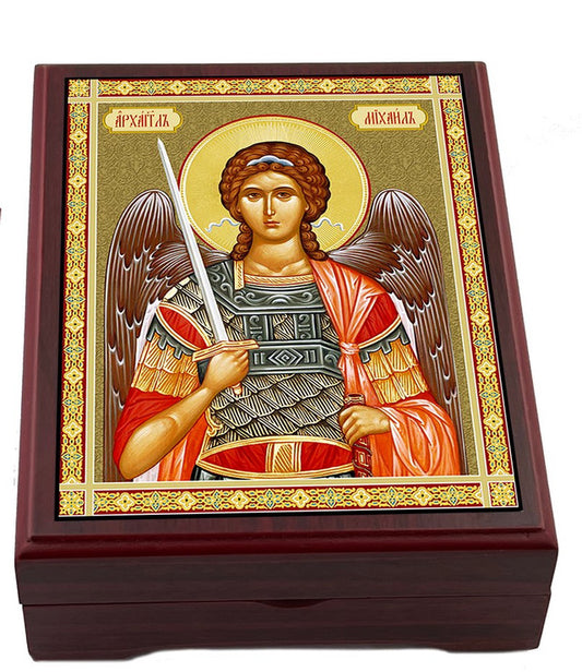 Wooden Icon Box, Saint Archangel Michael, deluxe large