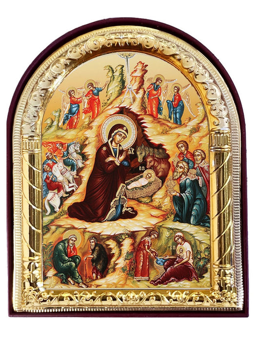 Arched Nativity with scenes, small standing icon