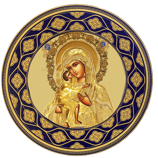 Tender Mercy (gold foil) in round wooden frame, standing icon