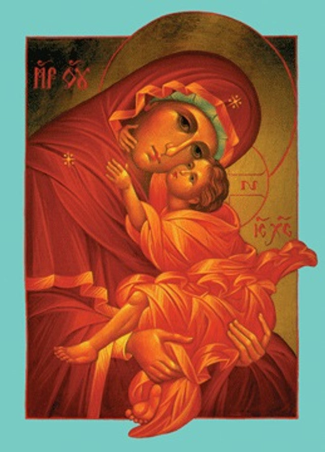 Mother of God icon card (aqua border)