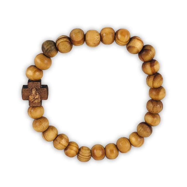 Prayer Bracelet with olive wood beads, wooden cross