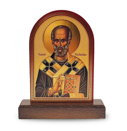 Standing St. Nicholas Icon with Troparion or Jesus Prayer on reverse side