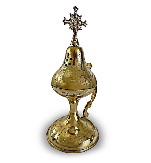 Censer, brass with ornate floral design