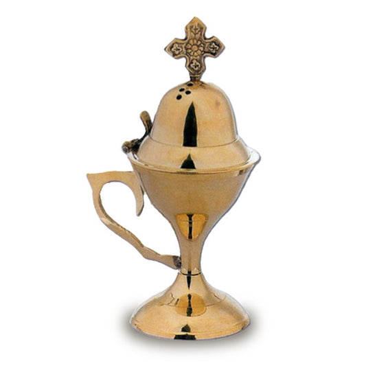 Censer, 6.75" tall, smooth brass-tone finish