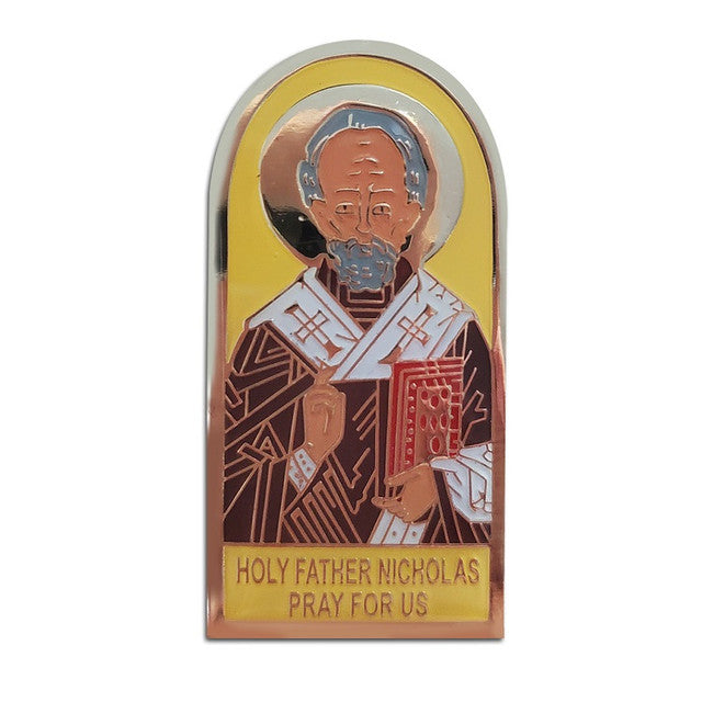 Auto Visor Clip, St. Nicholas icon with yellow background