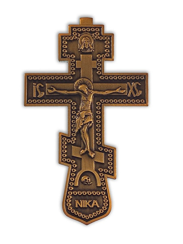 Auto Visor Clip, Antiqued Three-Bar Cross