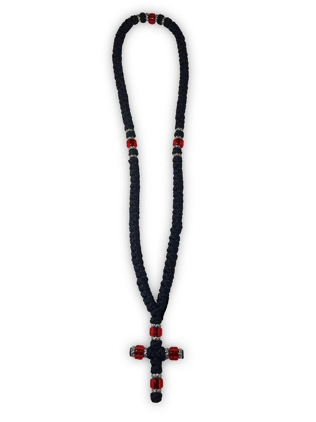 Prayer Rope, 100 knots with cross and red beads