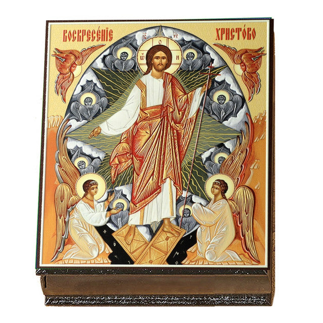 Wooden Icon Box, Resurrection and Descent, large