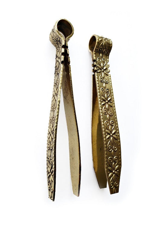 Tongs, 4.5" brasstone with floral design