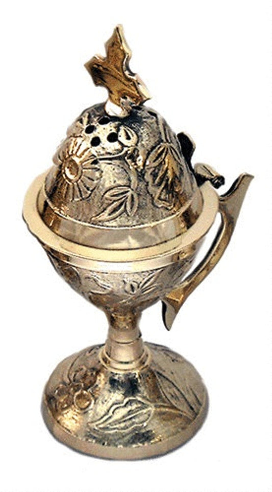 Censer, 6-3/4" tall, brass with floral design