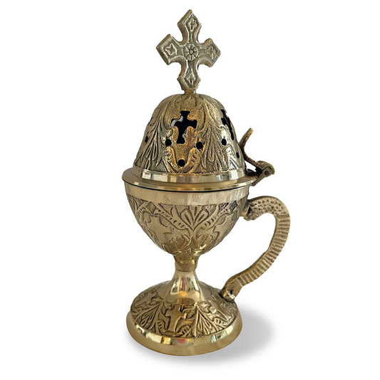 Censer, 5-1/2" tall, antiqued brass with crosses and floral design