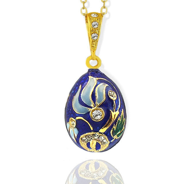 Egg Pendant, Fabergé style with blue floral design