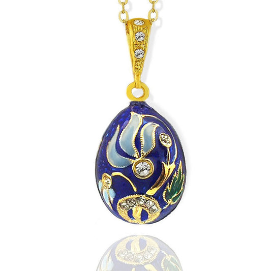 Egg Pendant, Fabergé style with blue floral design