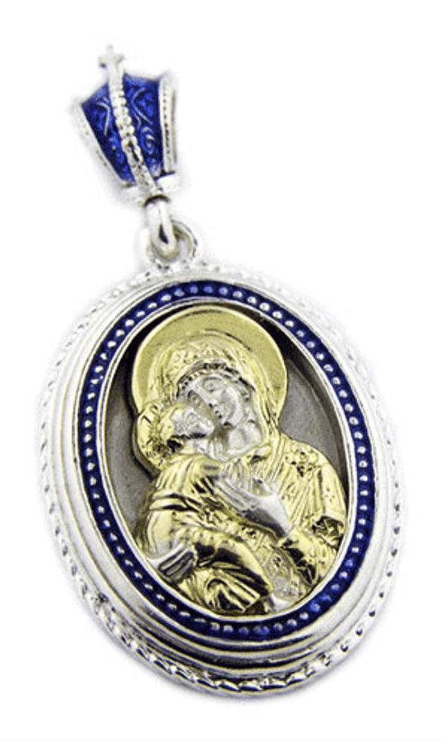Virgin and Child Pendant, sterling silver and gold-plated