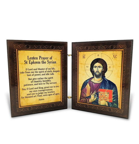 Diptych: St Ephrem Prayer, icons of Christ and St Ephrem, large