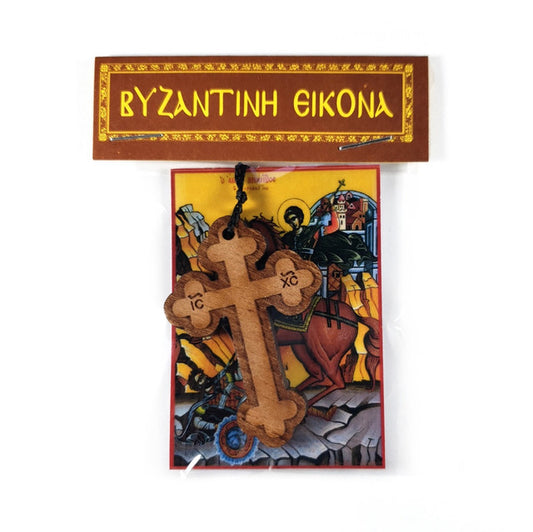 Wood neck cross with cord, budded