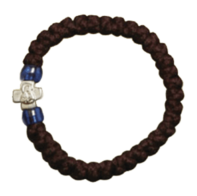 Prayer Bracelet, 33 knots with silver-tone cross and 2 blue beads