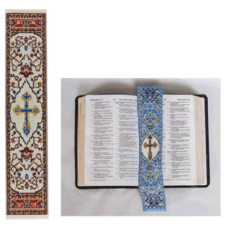 Tapestry bookmark, red with cross