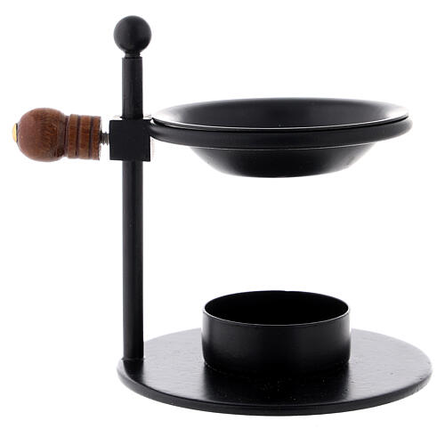 Black iron incense burner with adjustable knob height 8.5 cm