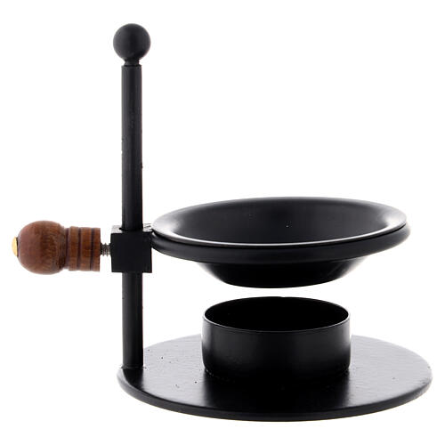 Black iron incense burner with adjustable knob height 8.5 cm