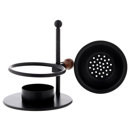 Black iron incense burner with adjustable knob height 8.5 cm