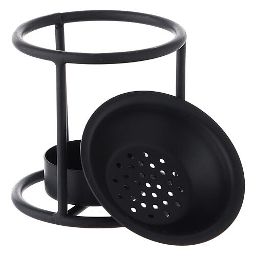 Black metal candle incense burner 2 3/4 in