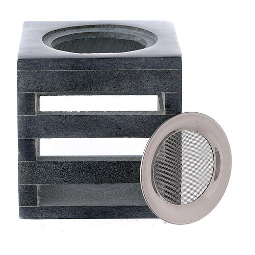 Cubic cut-out incense burner in soapstone 3 in