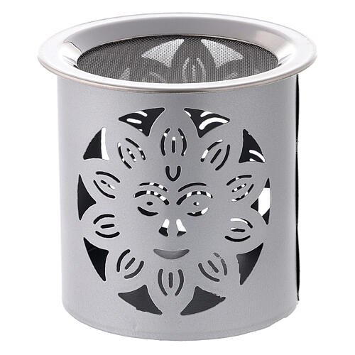 Cylindric silver incense burner H 8 cm openwork