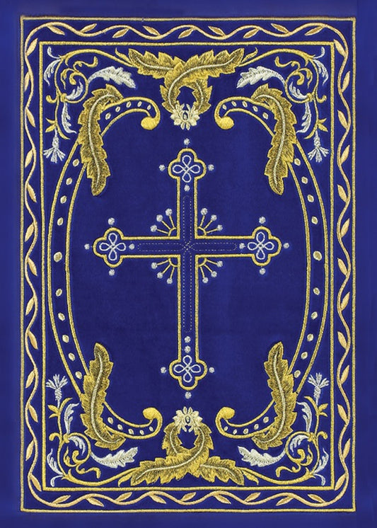 Embroidered Cross Blue, blank note card