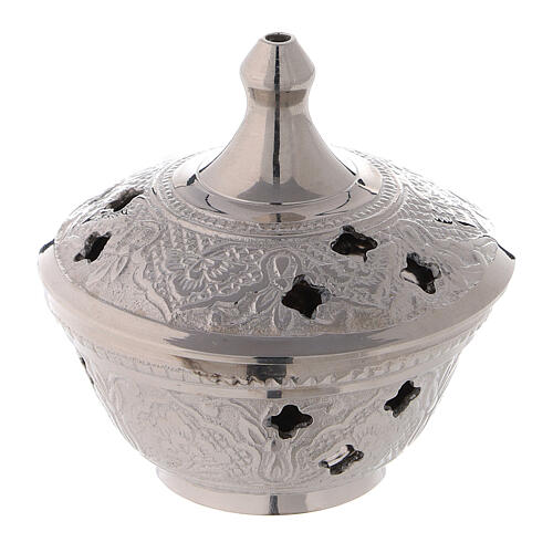 Engraved incense burner in silver-plated brass diameter 2 3/4 in